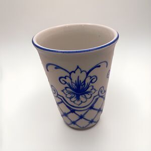 Sherle Wagner Italy Ceramic Vanity Tooth Brush Cup Hand Painted Delft Blue White